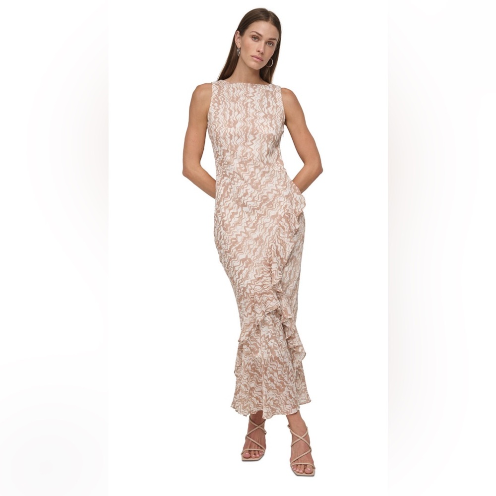 NWOT DKNY Strapless Cream and Tan Dress
